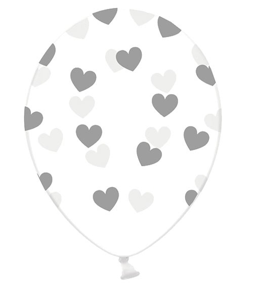 Luftballons "Silberne Herzen" - transparent - 6 Stück