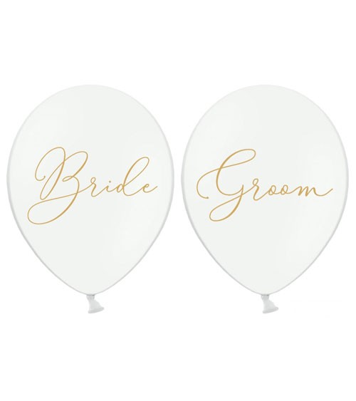 Luftballon-Set "Bride" und "Groom" - weiß/gold - 6 Stück