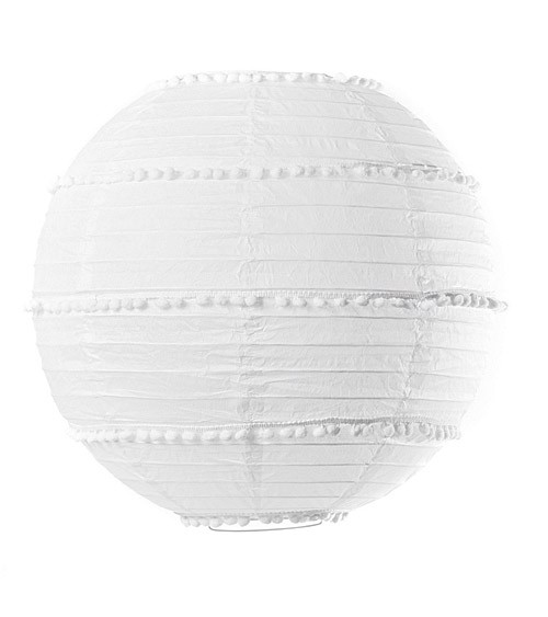 Lampion mit Pompons - 35 cm - weiß