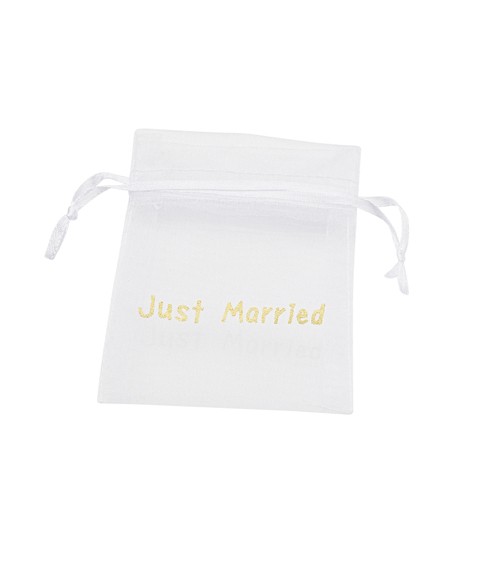 Organza-Beutel "Just Married" - weiß/gold - 8 x 10 cm - 6 Stück