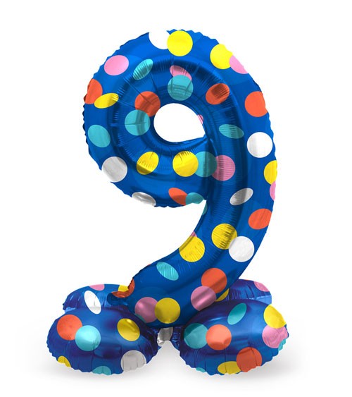 Stehender Folienballon Zahl "9" - Colorful Dots - 72 cm