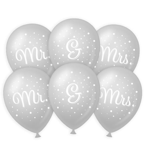 Luftballons "Mr & Mrs" - silber - 6 Stück