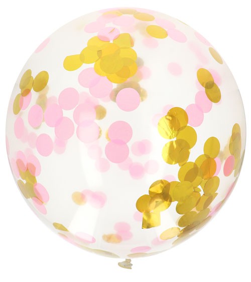 Riesenballon mit Konfetti - metallic gold & rosa - 61 cm
