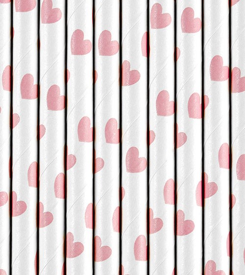 Papierstrohhalme mit Herzen - rosa - 10 Stück