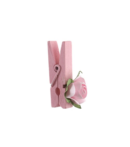 Kleine Holz-Klammern mit Rose - rosa - 4 Stück