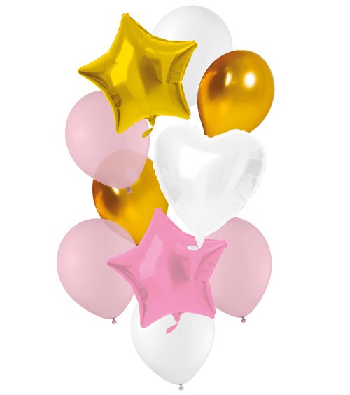 Ballon-Set mit Sternballons - rosa, gold, weiß - 10-teilig