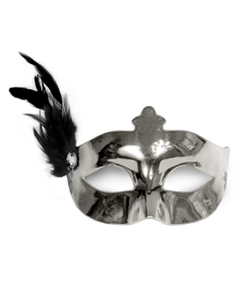 Venezianische Augenmaske mit Federn - silber