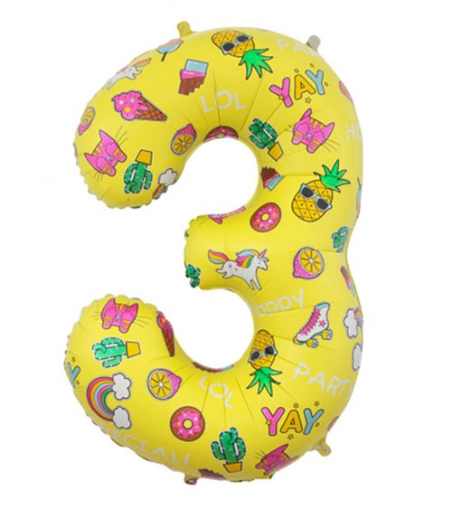 Folienballon Zahl "3" - Party Icons - 78 cm