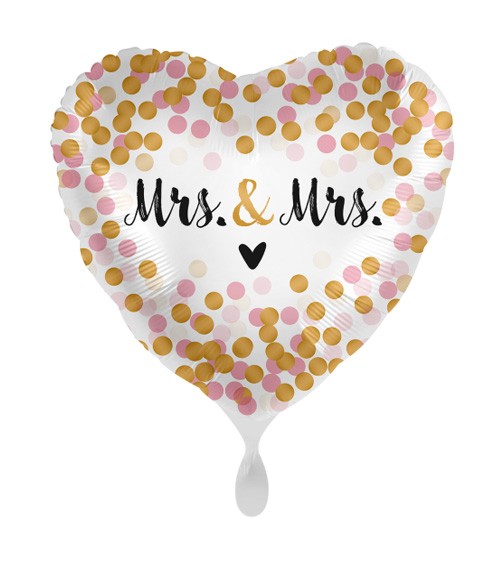 Herz-Folienballon mit Punkten "Mrs. & Mrs." - rosa, gold - 43 cm