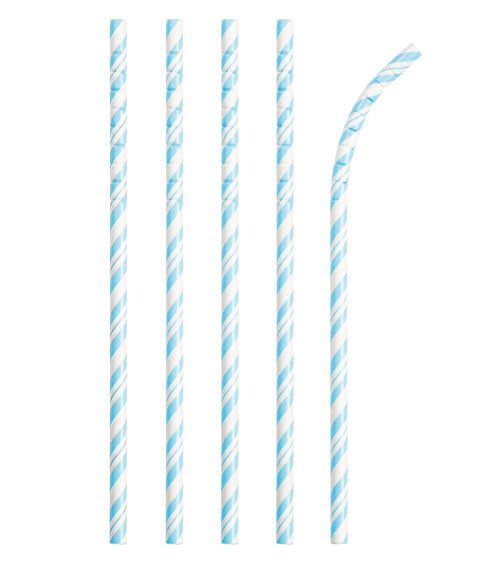 Flexible Papierstrohhalme mit Streifen - hellblau - 24 Stück