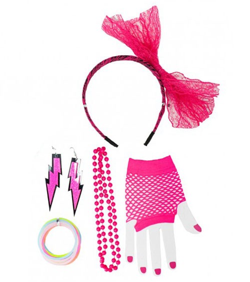 Kostüm Accessoires-Set "80's" - neon pink - 5-teilig