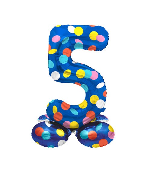 Stehender Folienballon Zahl "5" - Colorful Dots - 41 cm