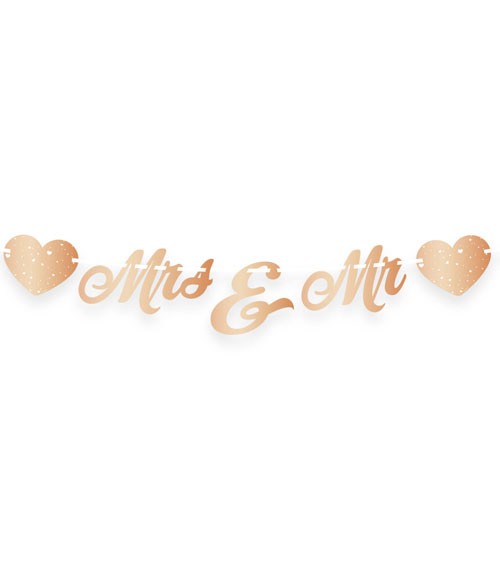 Mr & Mrs-Girlande mit Herzen - metallic rosegold - 1 m