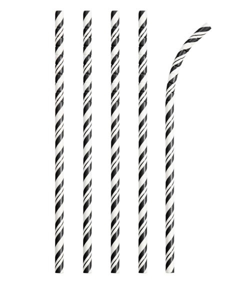 Flexible Papierstrohhalme mit Streifen - schwarz - 24 Stück