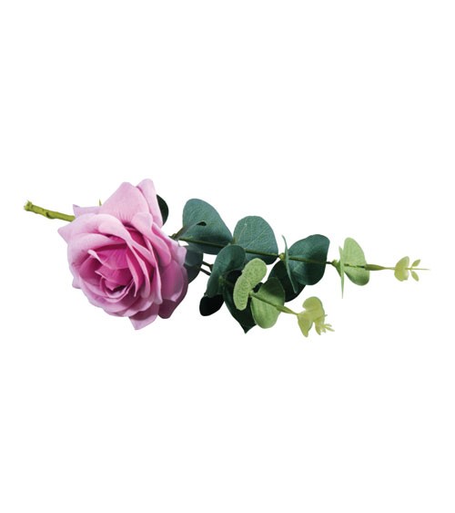 Künstliche Rose mit Eukalyptus - zartlila - 28 cm