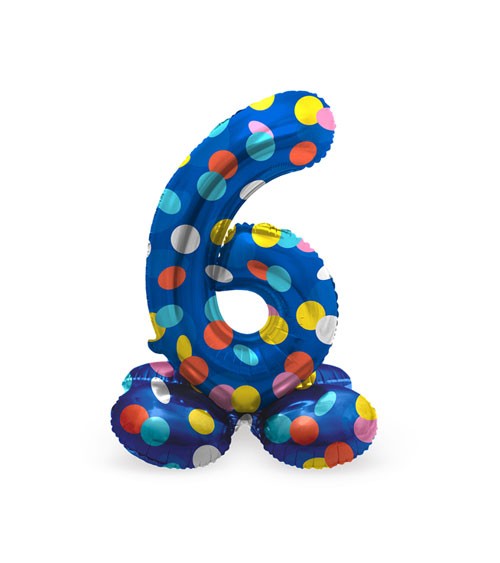 Stehender Folienballon Zahl "6" - Colorful Dots - 41 cm