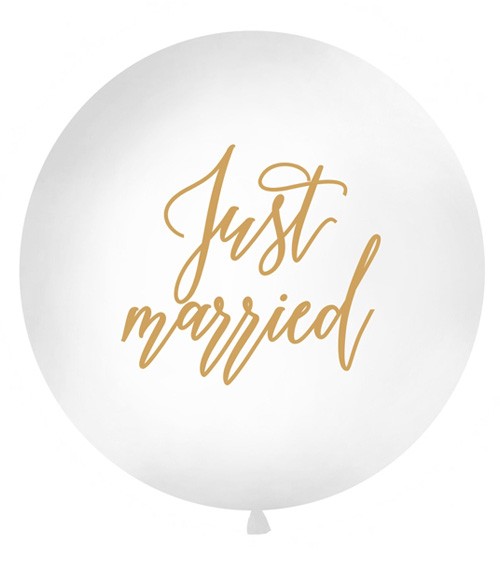 Riesenballon "Just married" - weiß/gold - 1 m