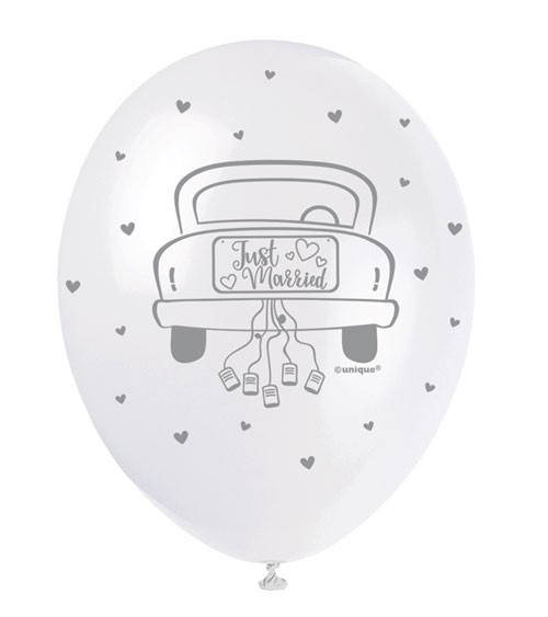 Perlmutt-Luftballons "Hochzeitsauto" - 30 cm - 5 Stück