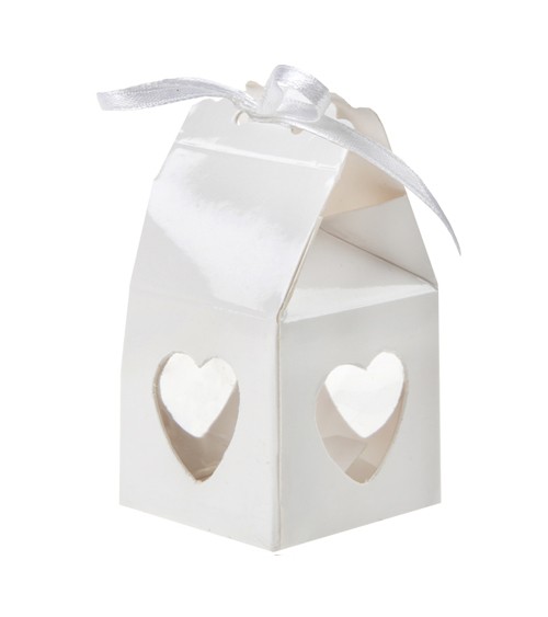 Gastgeschenkboxen mit Herzen - weiß - 4 Stück