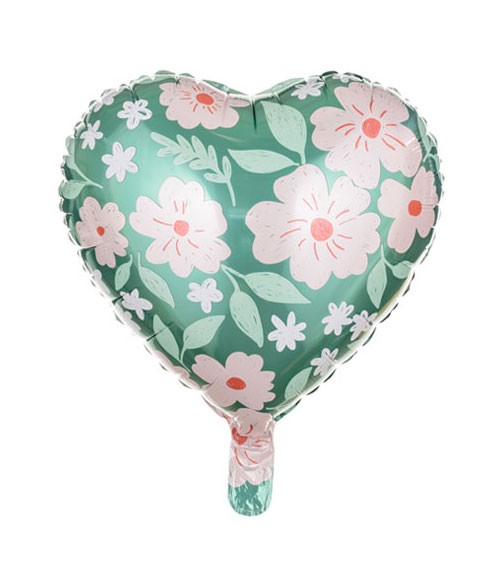 Herz-Folienballon mit Blumen - 45 cm