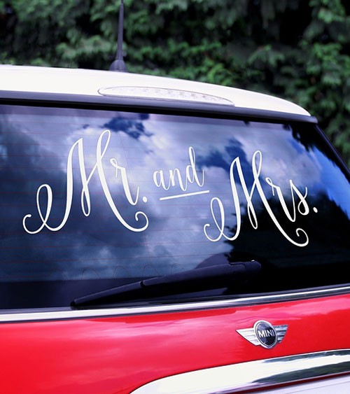 Sticker für das Hochzeitsauto "Mr and Mrs" - 3-teilig