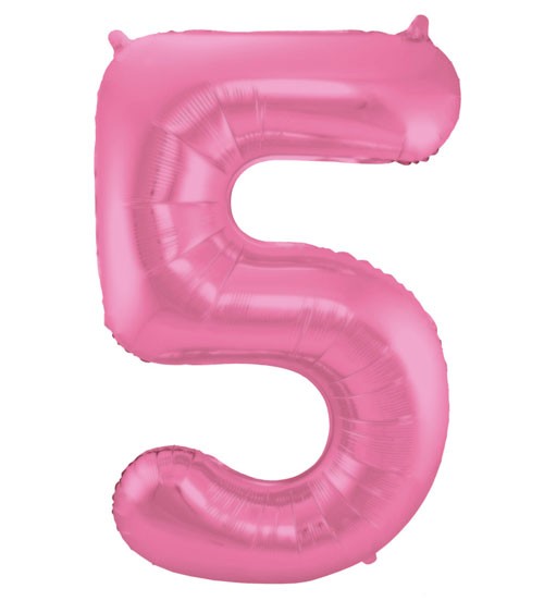 Zahl-Folienballon "5" - matt candy pink - 86 cm