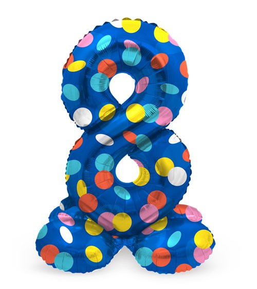 Stehender Folienballon Zahl "8" - Colorful Dots - 72 cm