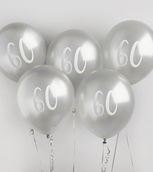 Metallic-Luftballons "60" - silber - 5 Stück