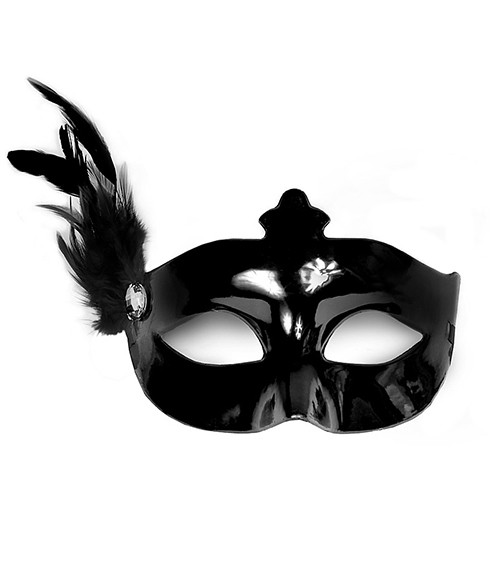 Venezianische Augenmaske mit Federn - schwarz