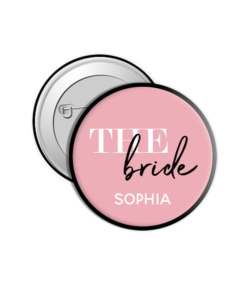 Dein Button "The Bride" - rosa & schwarz - Wunschname