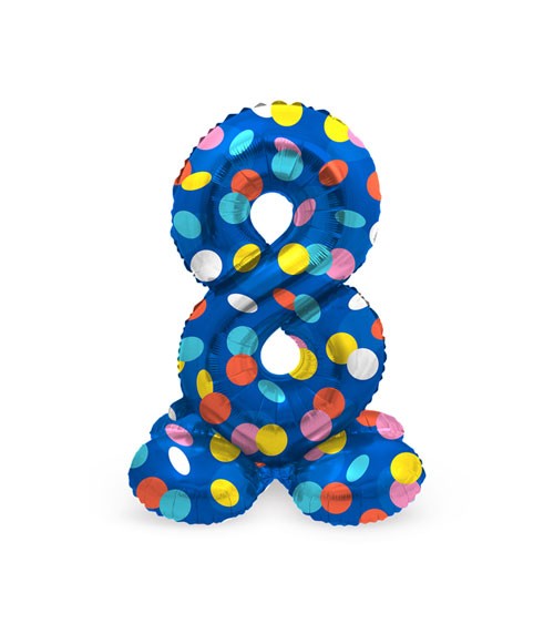Stehender Folienballon Zahl "8" - Colorful Dots - 41 cm