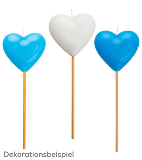 Große Kuchenkerze "Herz" - weiß/hellblau/blau - sortiert