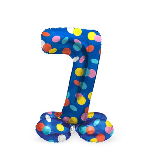Stehender Folienballon Zahl "7" - Colorful Dots - 41 cm