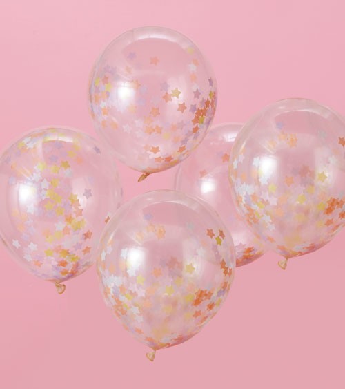Transparente Ballons mit pastellfarbigem Stern-Konfetti - 5 Stück