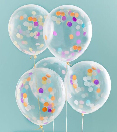 Transparente Ballons mit buntem Konfetti - 5 Stück