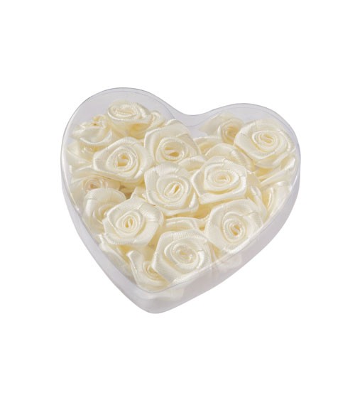 Satin-Rosen zum Streuen in Herzbox - creme - 2 cm - 30 Stück