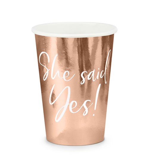 Pappbecher "She said Yes!" - rosegold - 6 Stück