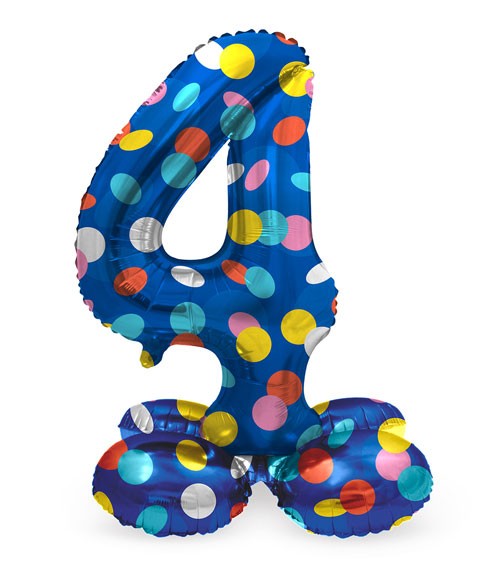 Stehender Folienballon Zahl "4" - Colorful Dots - 72 cm