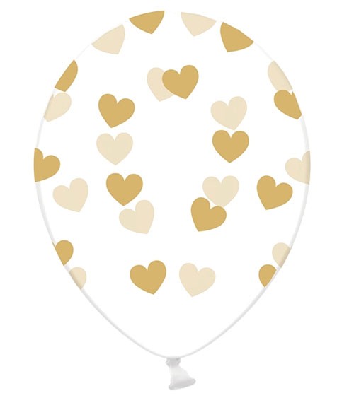 Luftballons "Goldene Herzen" - transparent - 6 Stück