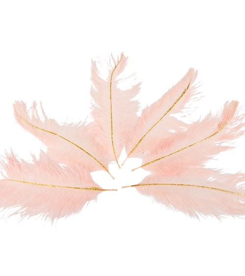 Flauschige Federn mit Goldeffekt - rosa - 15 cm - 6 Stück