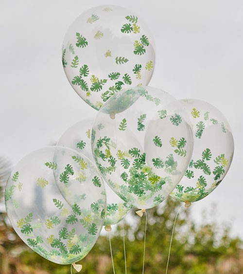 Transparente Ballons mit Palmenblättern-Konfetti - 5 Stück