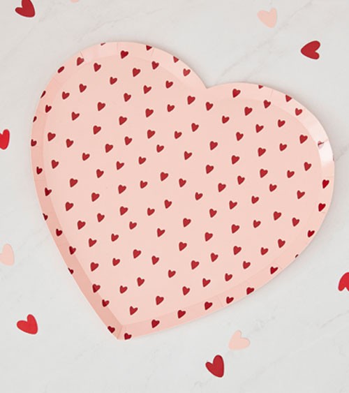 Herz-Pappteller mit roten Herzen - rosa - 8 Stück