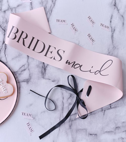 Schärpen "Bridesmaid" aus Papier - rosa, schwarz - 2 Stück