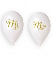 Luftballon-Set "Mr" & "Mrs" - weiß, gold - 4-teilig