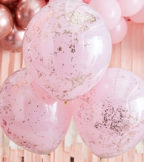 Konfetti-Ballons - doppellagig - rosegold & rosa - 45 cm - 3 Stück