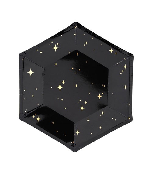 Kleine Pappteller mit Sternen - schwarz/gold - 6 Stück