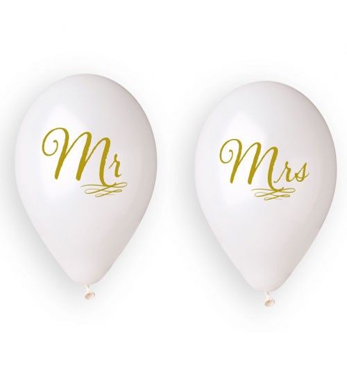 Luftballon-Set "Mr" & "Mrs" - weiß, gold - 4-teilig