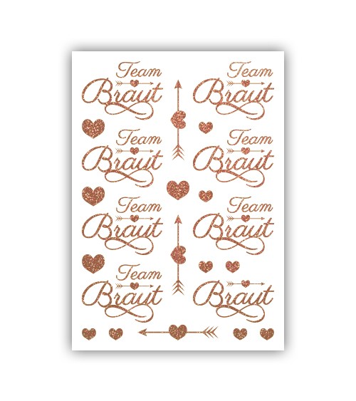 Team Braut-Tattoos „Amorpfeil“ - rosegold - für 15 Personen
