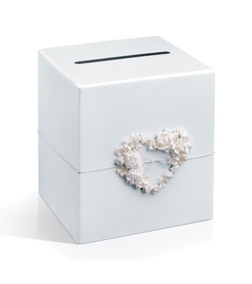 Kartenbox mit Herz aus Papierblumen - weiß