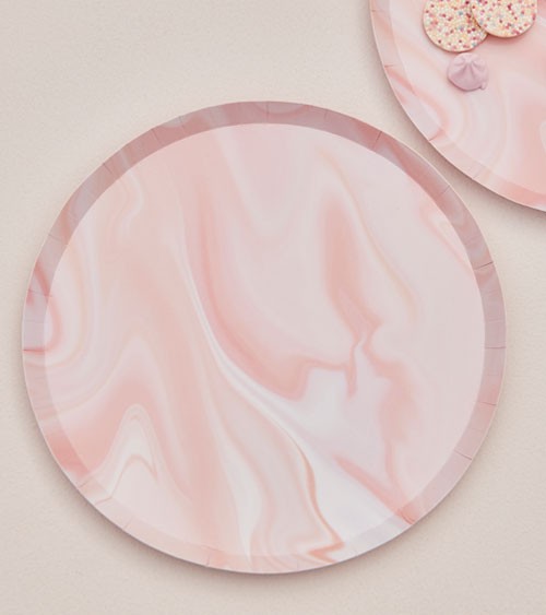 Pappteller "Marmor" - rosa - 8 Stück